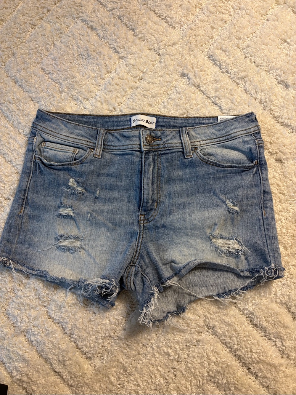 Studio Light Blue Distressed Denim Shorts